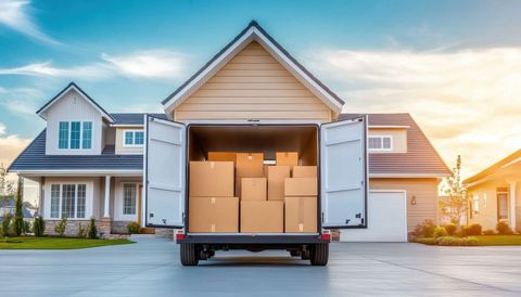 A van is loaded with cardboard boxes in a garage.