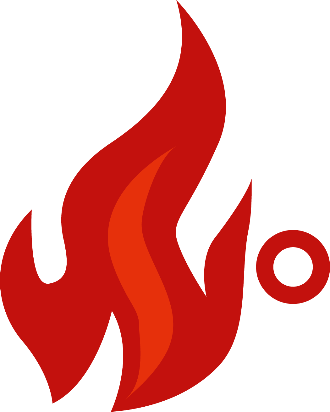 Red flame with a small, orange circle to the right, representing heat or temperature.