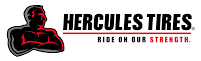 Hercules Tires logo: muscular man silhouette, black text 