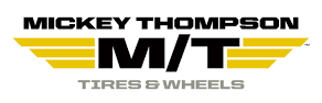 Mickey Thompson Tires & Wheels logo: Black text on yellow wings.