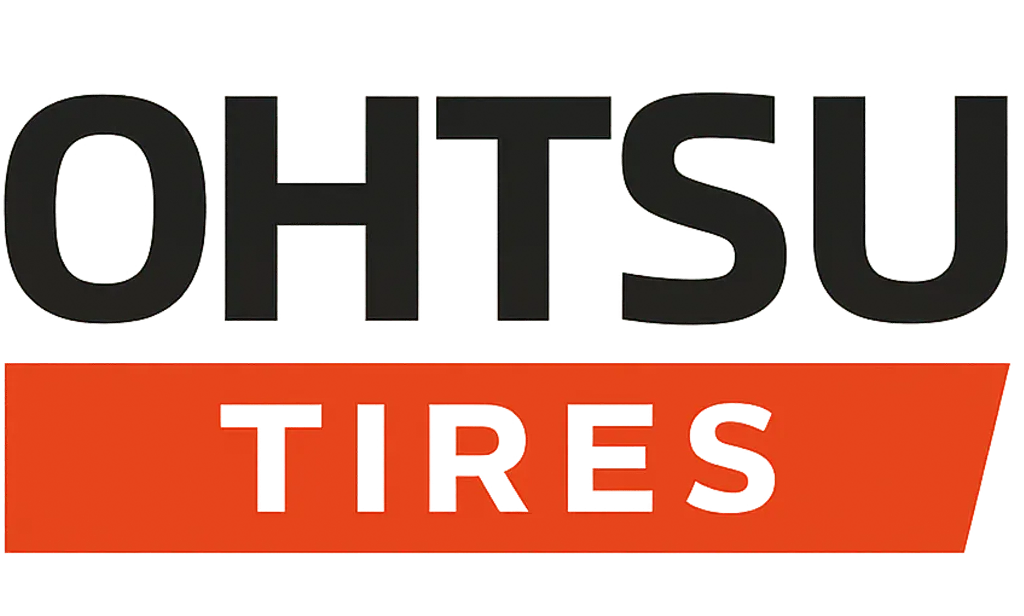 OHTSU TIRES logo. Black text 