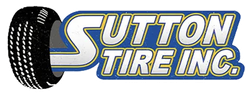 Logo for Sutton Tire Inc. Features a tire graphic and blue text with a yellow outline.