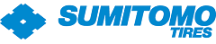 Logo for Sumitomo Tires. It has a blue geometric shape and the text 