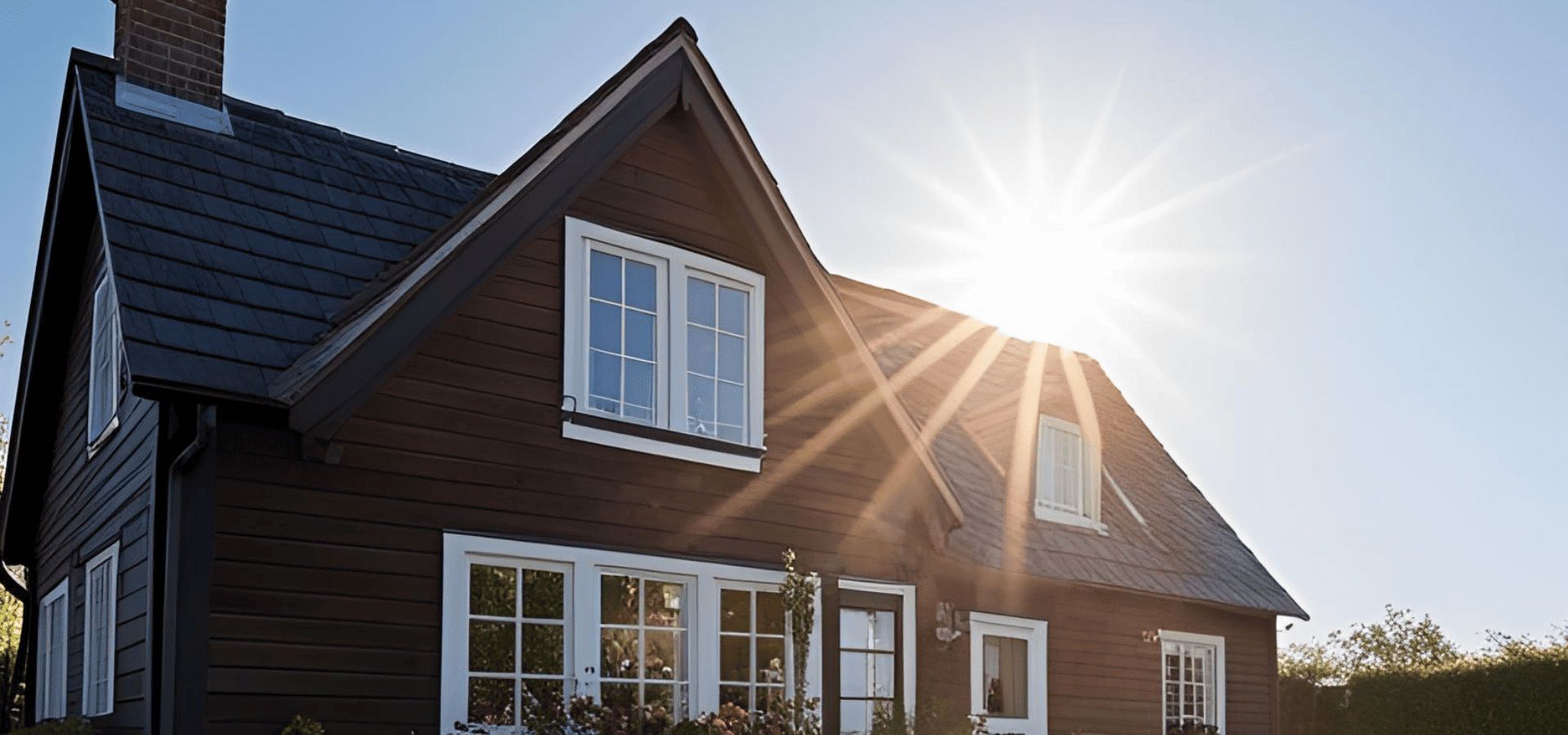 Sun shining on wood siding on a house by the sea