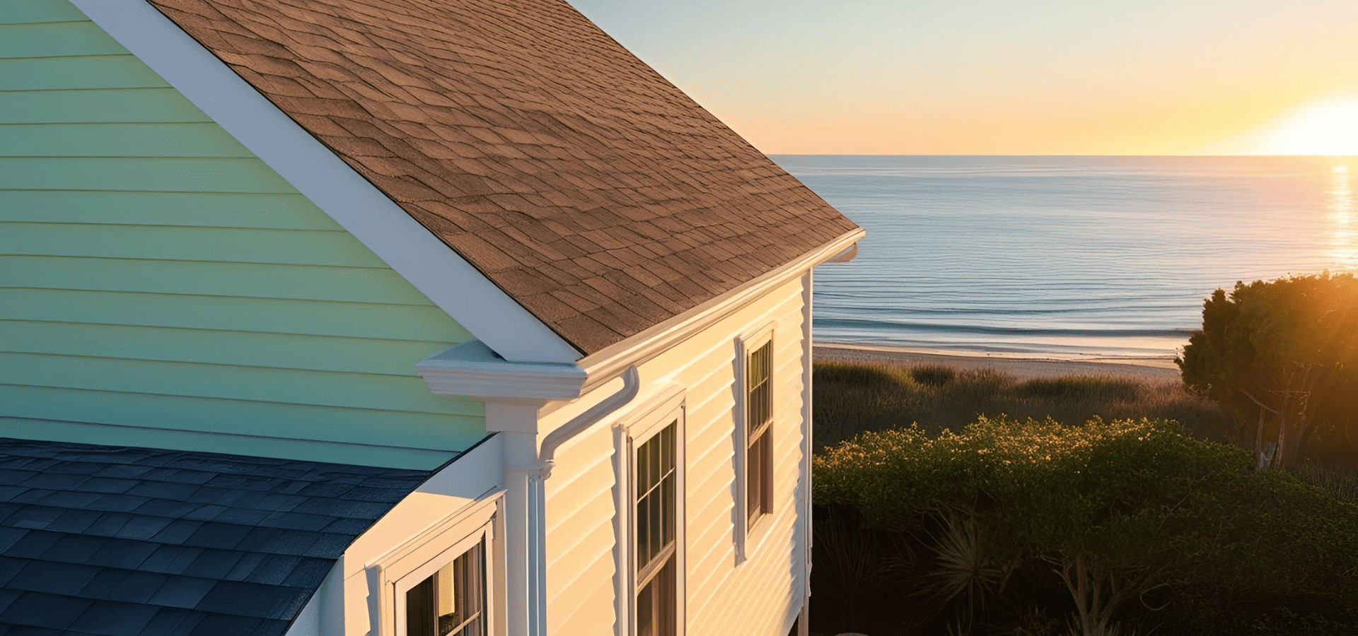 Yellow vinyl siding on a house by the sea