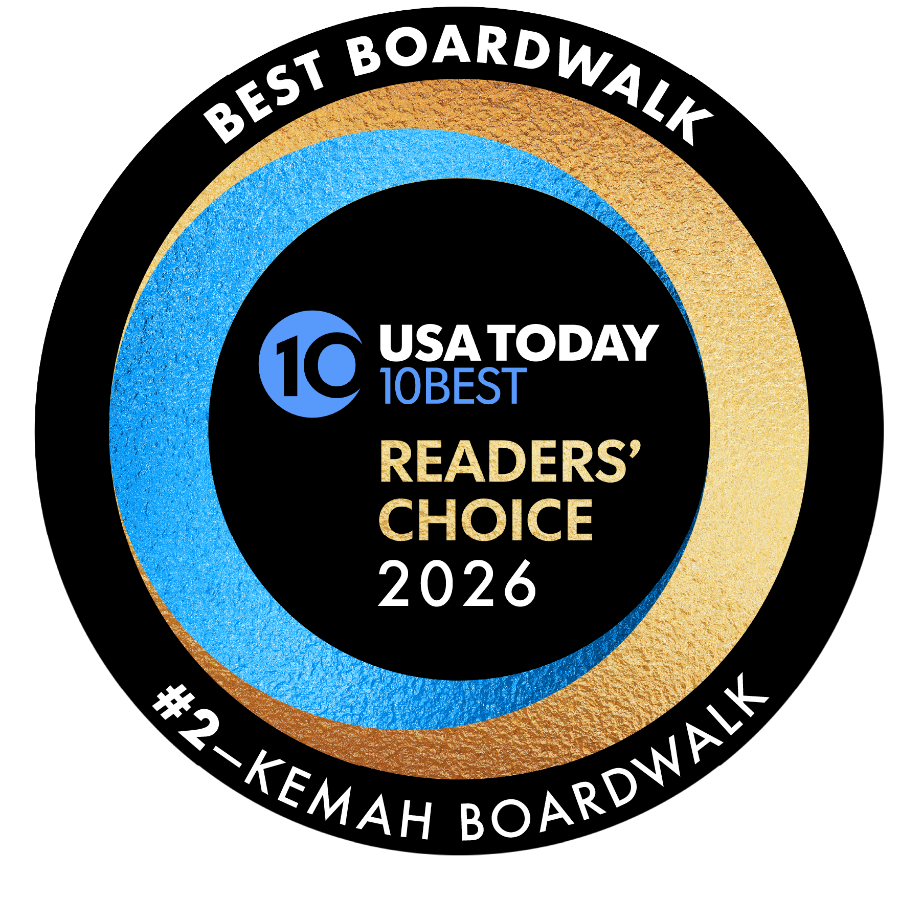 A badge for USA Today that says best boardwalk on it