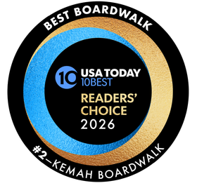 A badge for USA Today that says best boardwalk on it