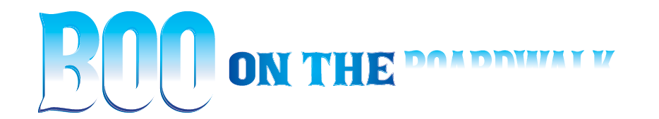 A logo for boo on the boardwalk with a white background