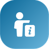 An icon on a blue gradient background showing a person holding a rectangular sign with an information
