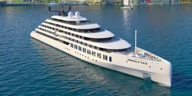 A large, white yacht named