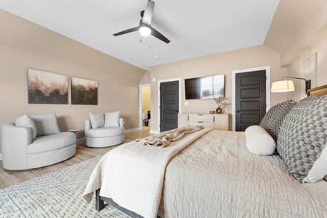 A modern living room and kitchen after a interior-design home-staging project