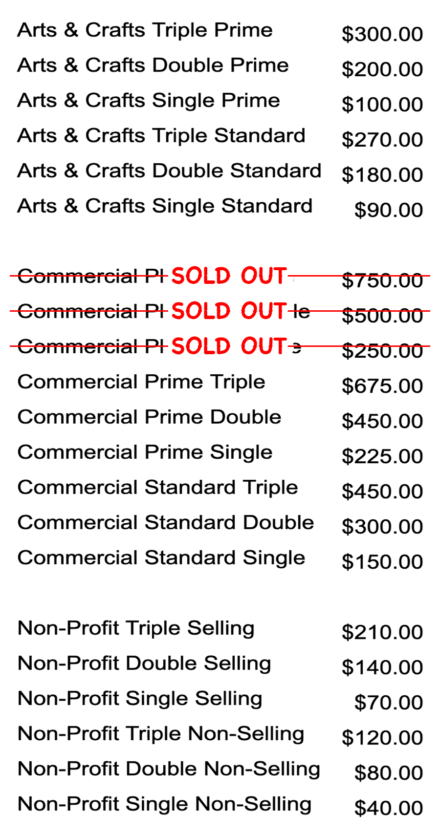 Image of booth types with prices and availability