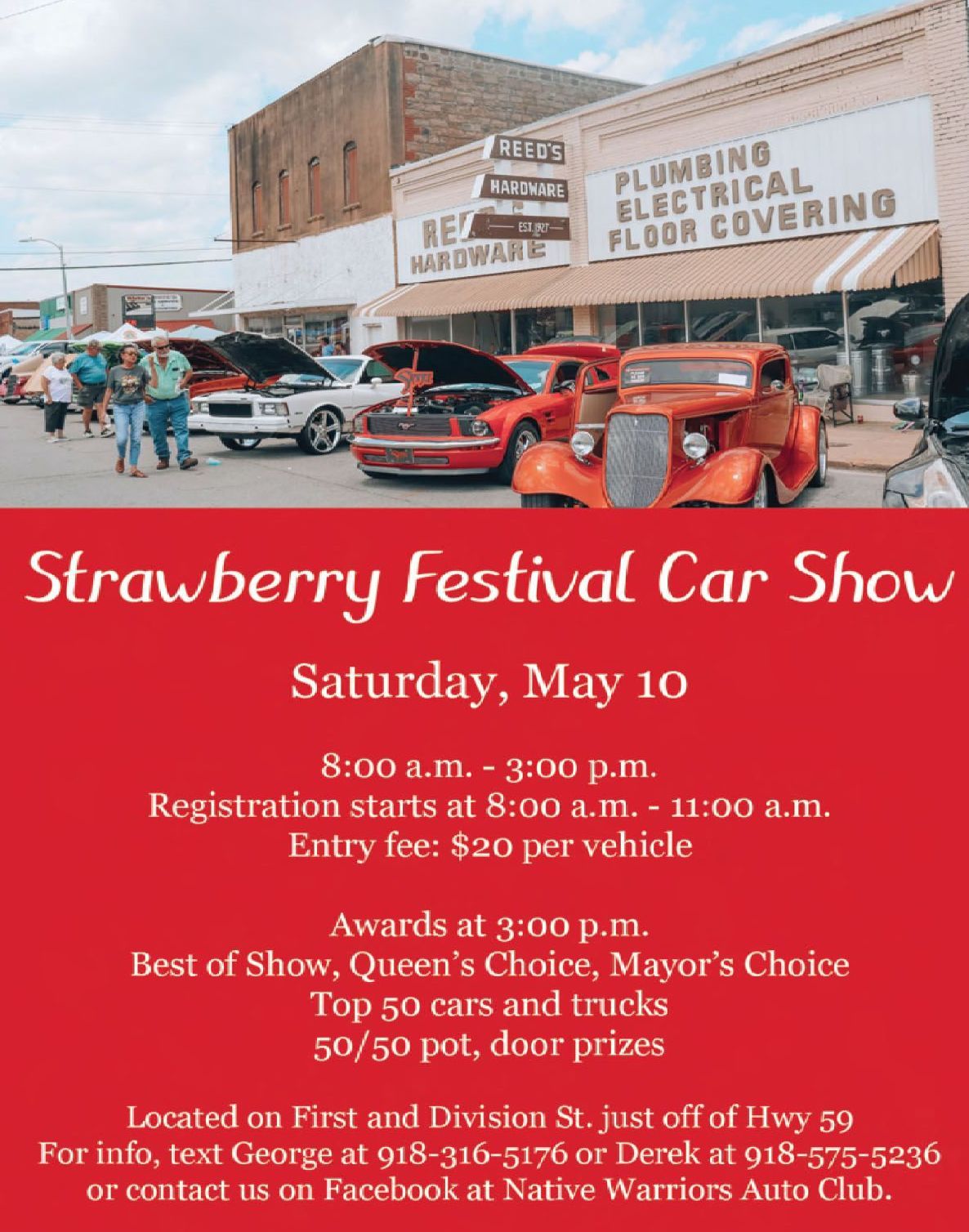 Vehicle show information for the 2025 Strawberry Festival in Stilwell OK