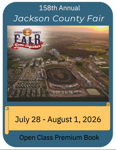 The 157th Annual Jackson County Fair logo with a bird’s-eye view of the fairgrounds, held July 29 - August 2, 2025.