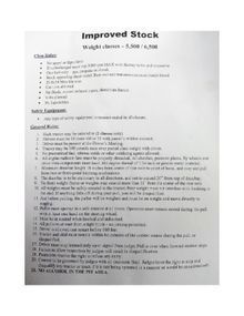 A document titled 'Improved Stock' detailing weight classes, safety equipment, and 20 numbered general rules for a competition.