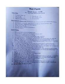 A printed document titled 'Hot Farm' detailing weight classes, registration requirements, and general rules for a pull event.