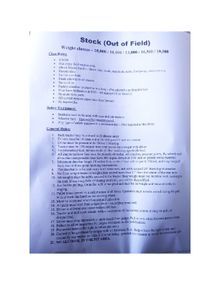 A printed document titled 'Steck (Out of Field)' listing rules and requirements for a competition or activity.