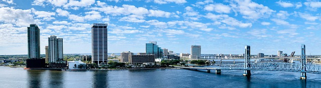 A city skyline with a bridge over a body of water in Florida.