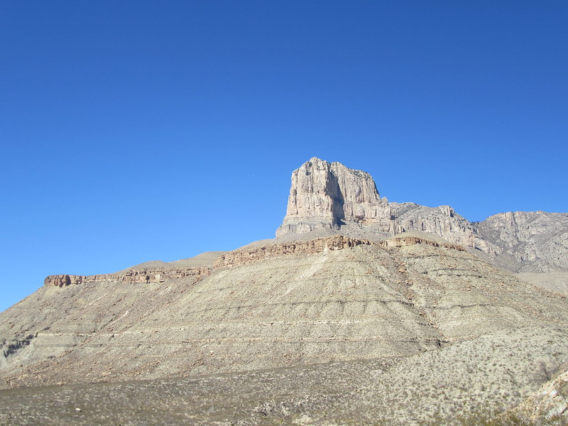 A mountain with a blue sky in the background in guadalupe mountains np