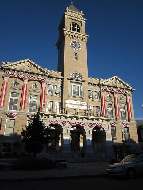 A large building with a clock tower on top of it in Montpelier