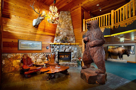 There is a statue of a bear in the middle of a hotel in the Black Hills