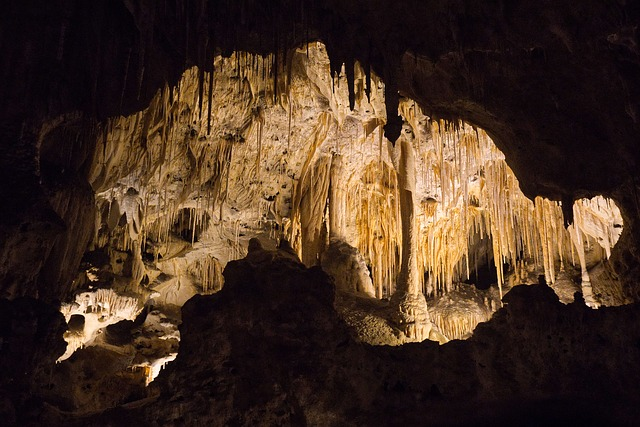 A cave with a lot of stalactites hanging from the ceiling in guadalupe mountains np