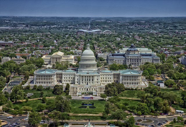 An aerial view of the capitol building in Washington D.C