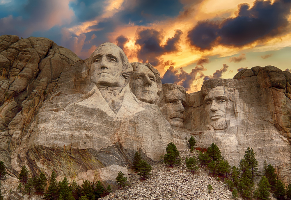 The four presidents of the united states are carved into the side of Mount Rushmore