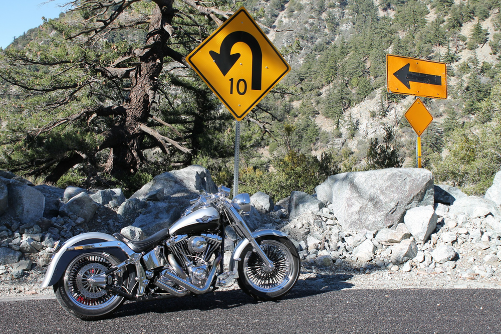 A motorcycle is parked in Sturgis