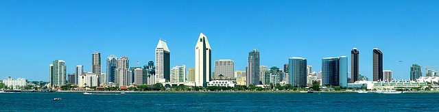 The San Diego skyline is visible over a body of water