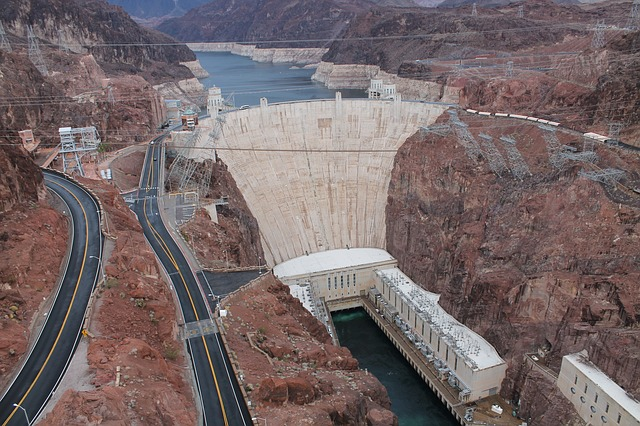 An aerial view of Hoover Dam