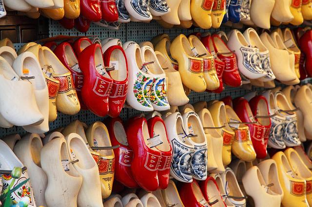 Wooden clogs hanging on a wall