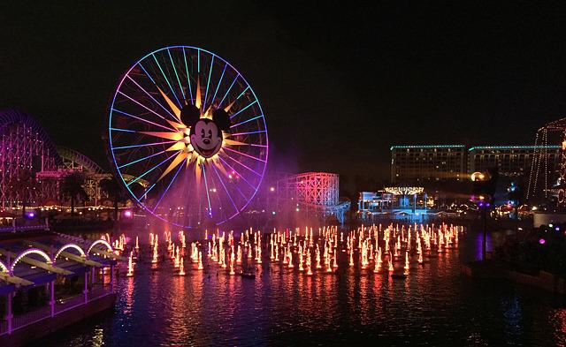 A ferris wheel is lit up in Anaheim 