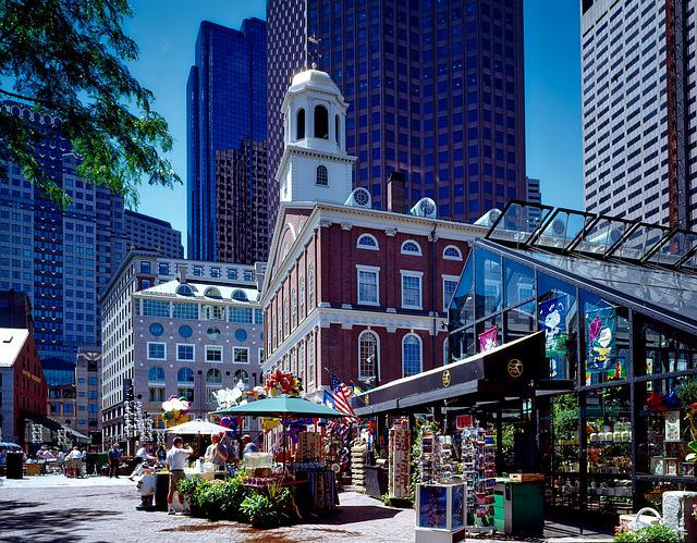 A historic brick building with a bell tower in the middle of boston