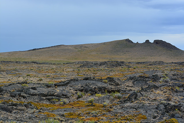 A desert landscape with a mountain in the background.