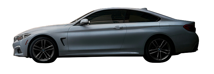 A silver bmw 4 series coupe is shown from the side on a white background.
