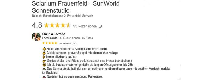 Google Kundenbewertung für Standort Frauenfeld