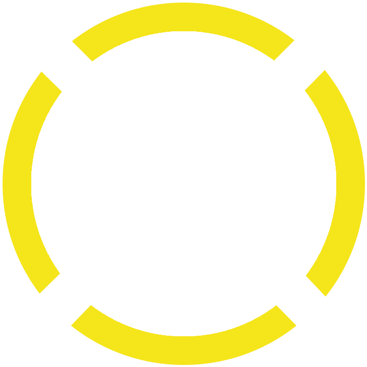 A yellow circle with four lines around it on a white background.