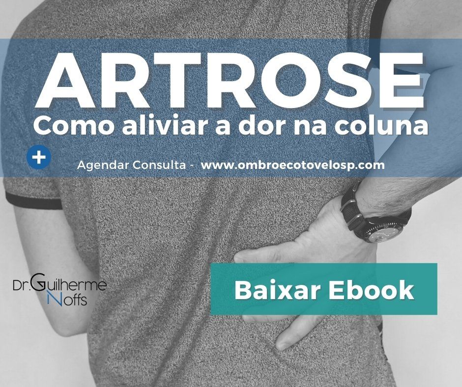 Um homem está segurando as costas com as palavras artrose escritas acima dele