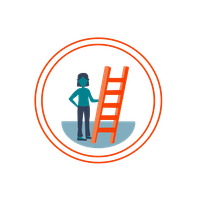 woman with ladder getting ready to climb icon
