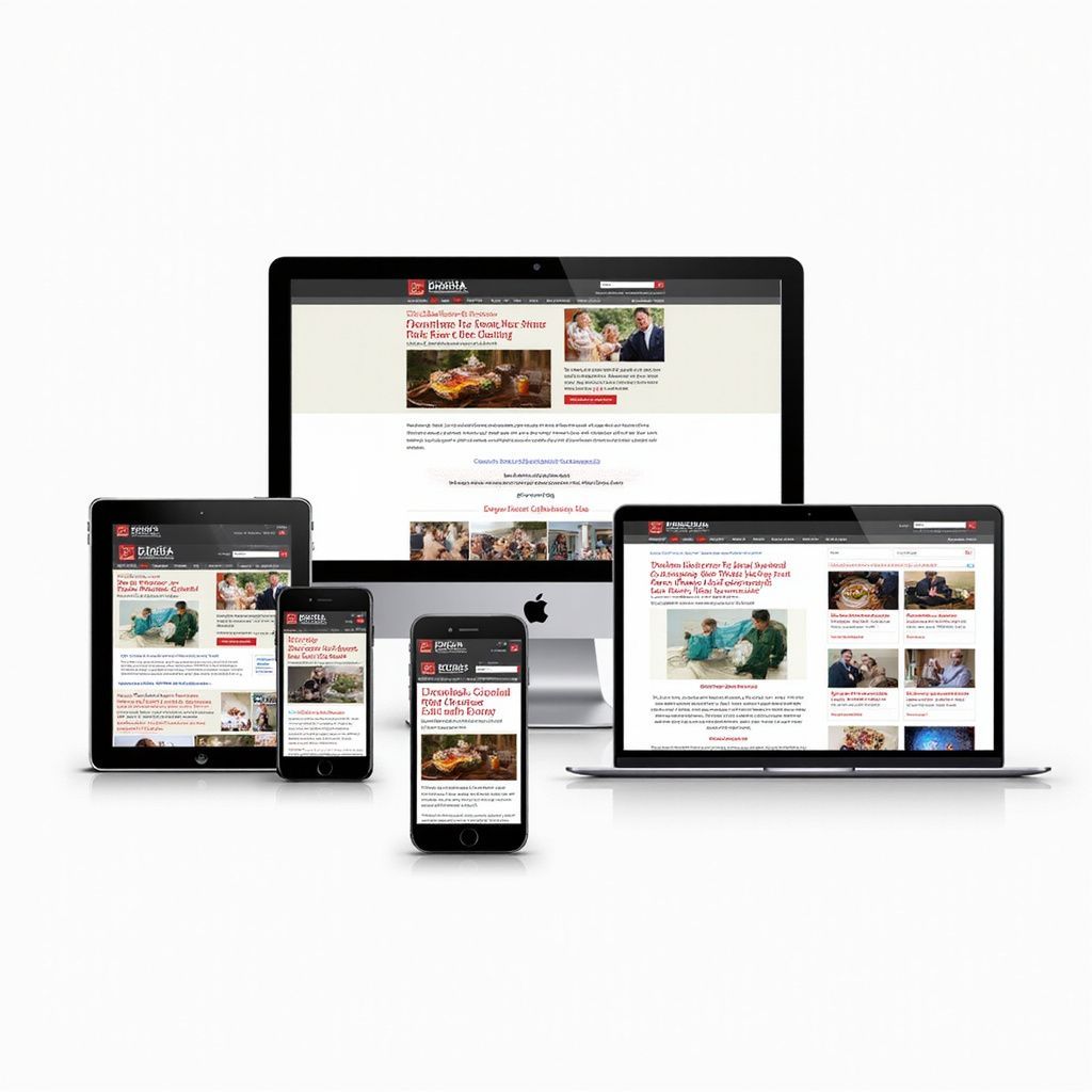 Website displayed on various devices: desktop, laptop, tablet, and phones.