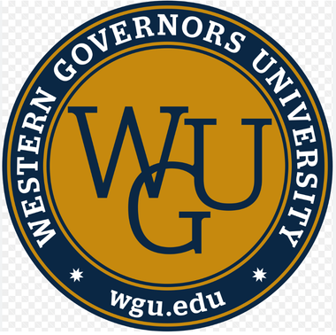 Western Governors University logo: gold circle with navy blue border,