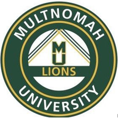 Multnomah University logo: green and gold circular emblem with