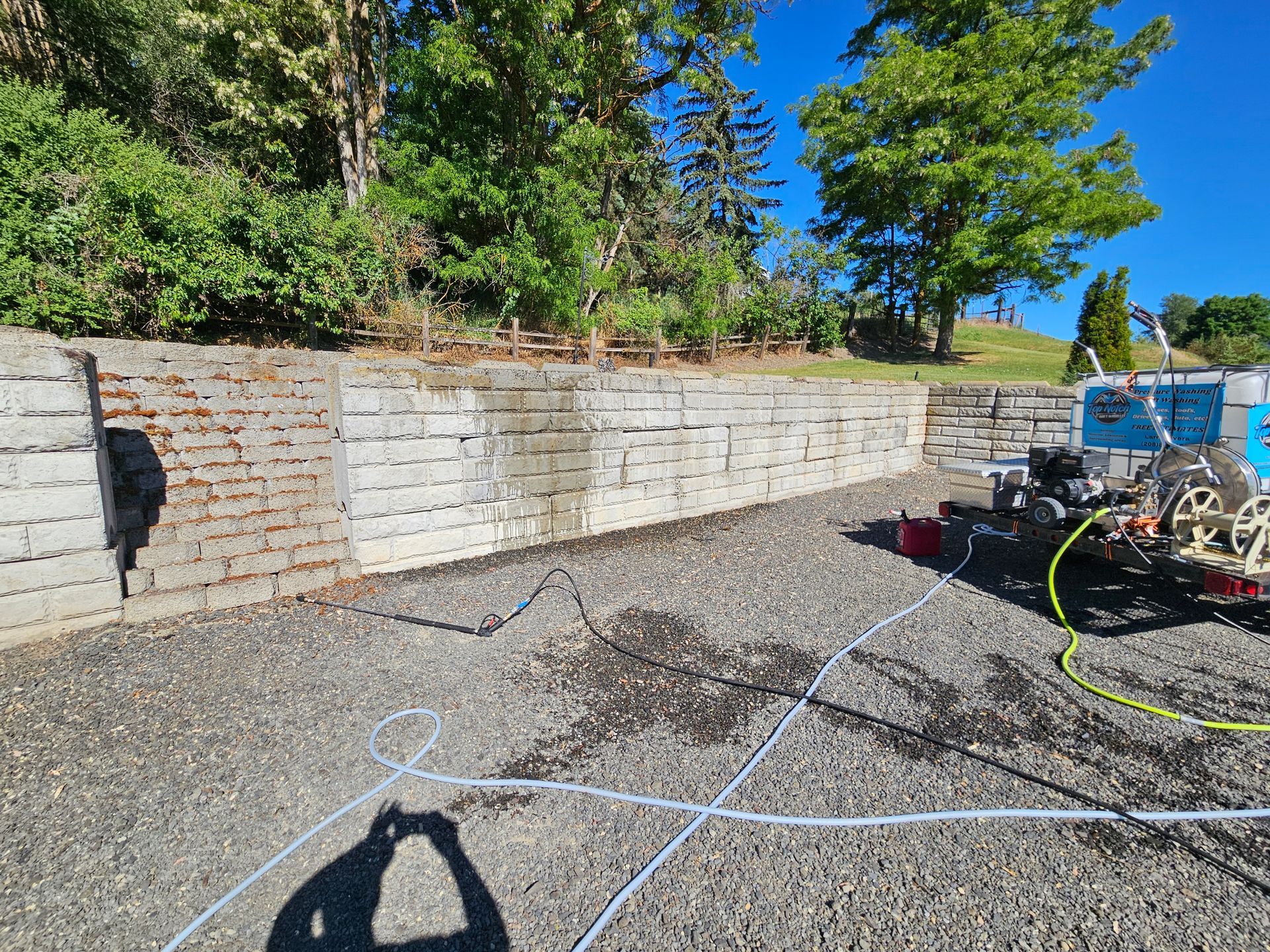 During soft wash cleaning