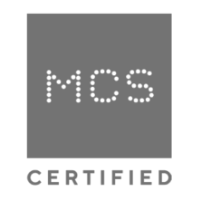 A black and white logo for mcs certified