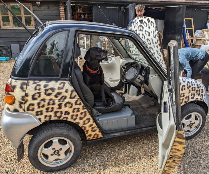 Written off G-Wizz electric car before being stripped down to build Aura boat.