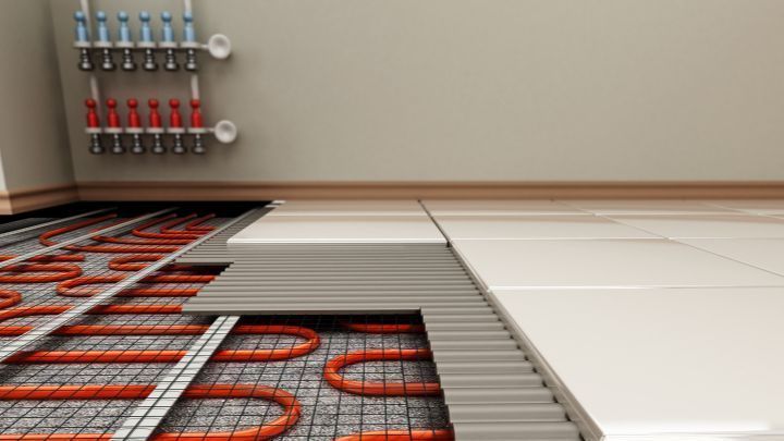 A picture of a underfloor heating system in a room.