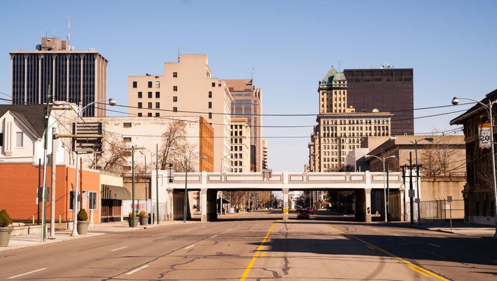 The streets and buildings of Dayton Ohio.