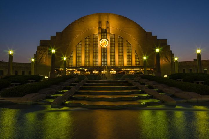 Union Terminal Cincinnati Ohio at Night.