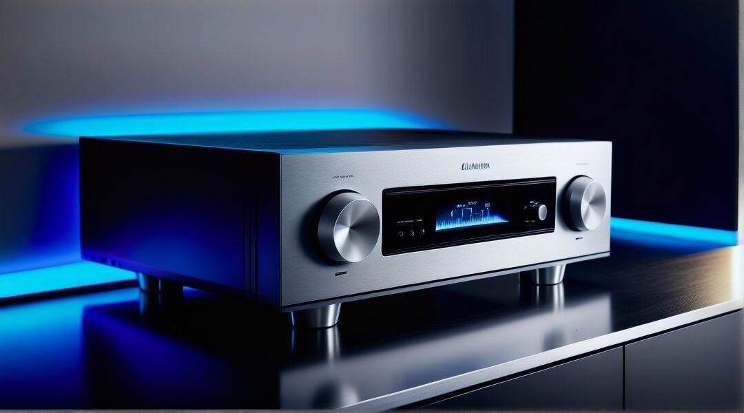 Marantz | Premier Lighting and Home Automation | Dallas A silver and black amplifier is sitting on a table.
